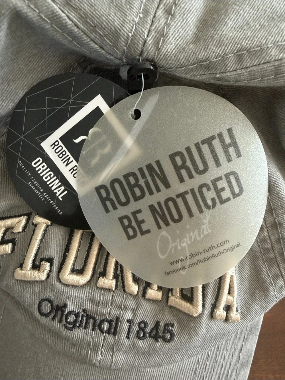 NWT Robin Ruth Gray Baseball Cap with Cream Embroidered 